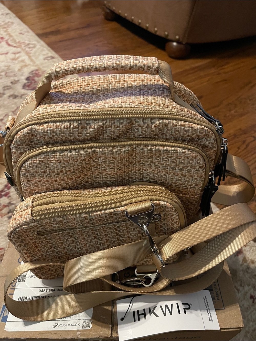 IHKWIP Textured Tan Messenger Bag with Adjustable Strap- NWT